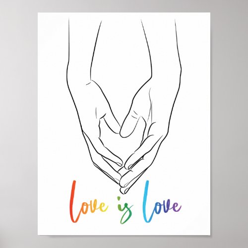 Love is Love Holding Hands Heart Line Art Pride Poster