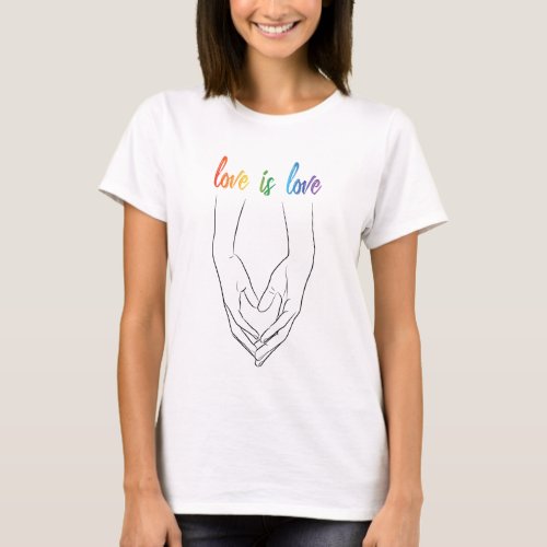 Love is Love Holding Hands Heart Line Art Pride T_Shirt