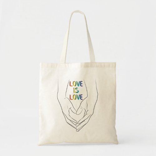 Love is Love Holding Hands Heart Line Art Pride To Tote Bag