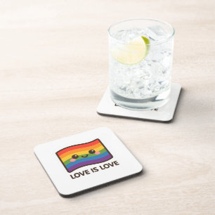 Love is Love – Kawaii Rainbow Design Beverage Coaster