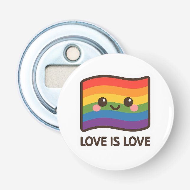 Love is Love – Kawaii Rainbow Design Bottle Opener (Front)