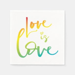LOVE IS LOVE LBGT rainbow hand lettered typography Napkins