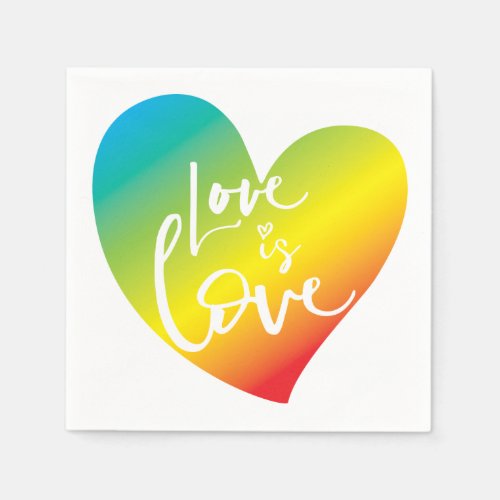 LOVE IS LOVE LBGT rainbow heart white lettering Paper Napkins