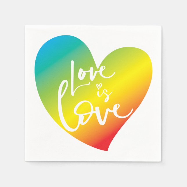 LOVE IS LOVE LBGT rainbow heart white lettering Paper Napkins (Front)