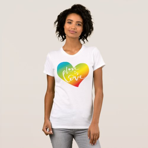 LOVE IS LOVE LBGT rainbow heart white lettering T_Shirt