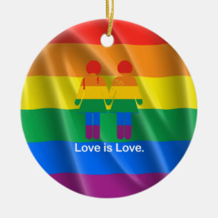 LOVE IS LOVE LESBIAN COUPLE -.png Ceramic Ornament