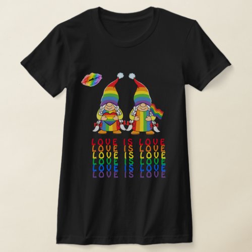 Love is Love _ Lesbian Gnomes Couple T_Shirt