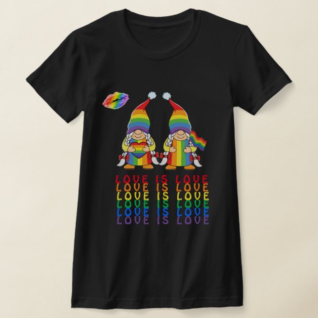 Love is Love - Lesbian Gnomes Couple T-Shirt (Laydown)