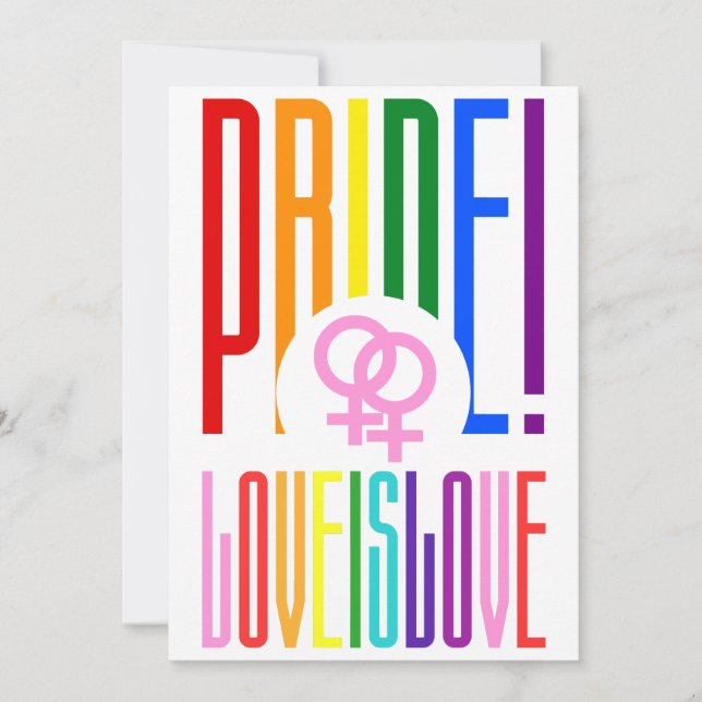 Love is Love Lesbian Pride LGBT Rainbow Text Invitation (Front)
