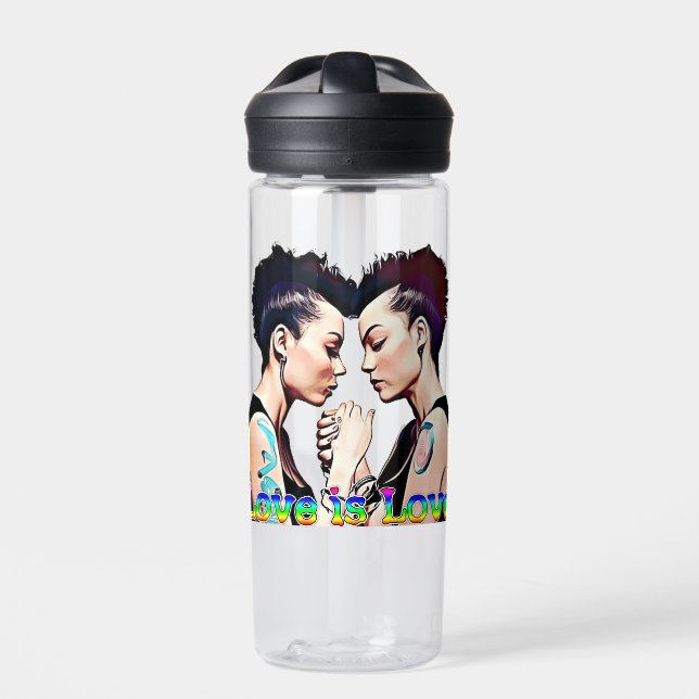 Love is Love Lesbian Pride Water Bottle (Front)