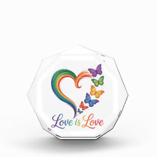 Love Is Love LGBT Butterfly Heart Rainbow Acrylic Award