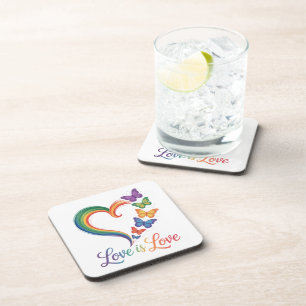 love is love lgbt butterfly heart rainbow beverage coaster