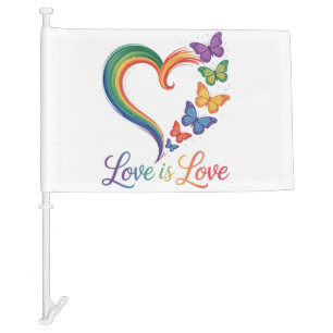 Love Is Love LGBT Butterfly Heart Rainbow Car Flag