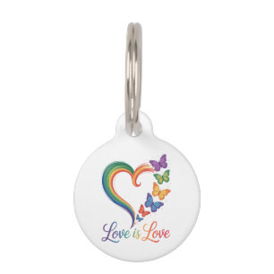 Love Is Love LGBT Butterfly Heart Rainbow Pet ID Tag