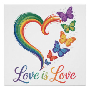 Love Is Love LGBT Butterfly Heart Rainbow Poster