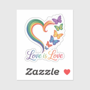 Love Is Love LGBT Butterfly Heart Rainbow Sticker
