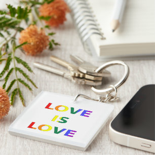 Love is Love LGBT Pride Flag Typography Keychain