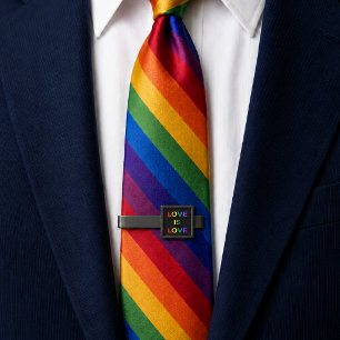 Love is Love LGBT Pride Gunmetal Finish Tie Bar