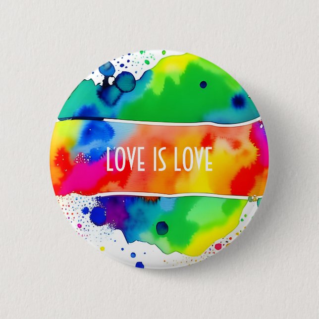 Love Is Love LGBT Pride Rainbow Button (Front)