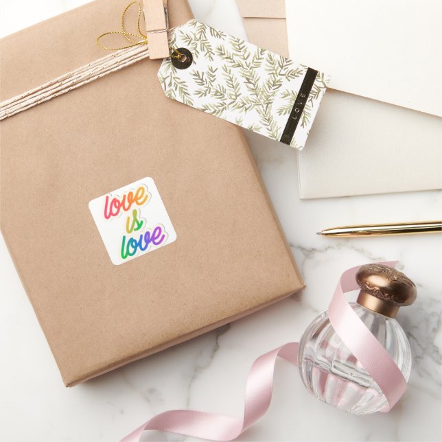 Love is Love LGBT Pride Square Sticker – Rainbow  (Gifting)