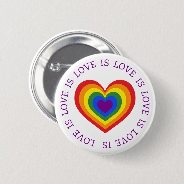 Love is Love LGBTQ Rainbow Heart Button (Front & Back)
