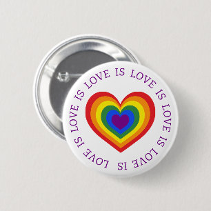 Love is Love LGBTQ Rainbow Heart Button