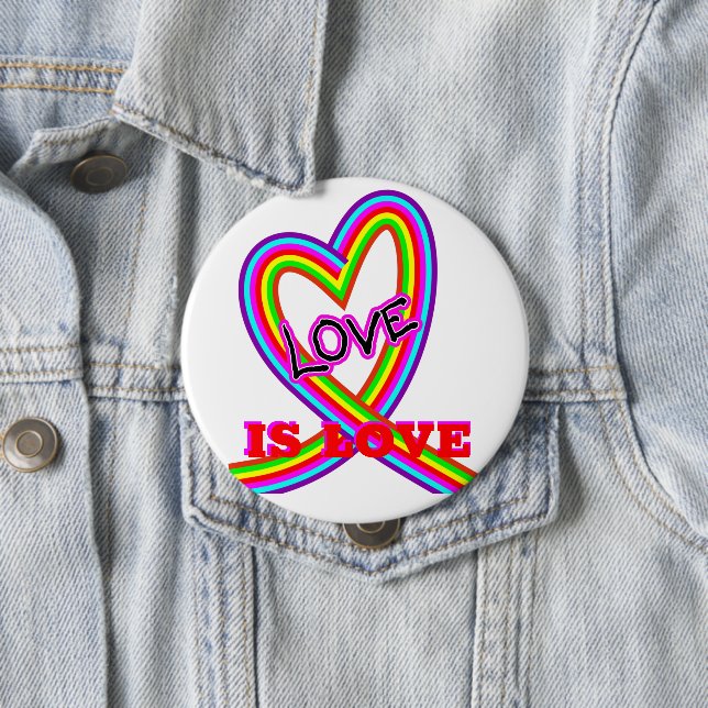 Love Is Love LGBTQ Rainbow Heart Button (In Situ)