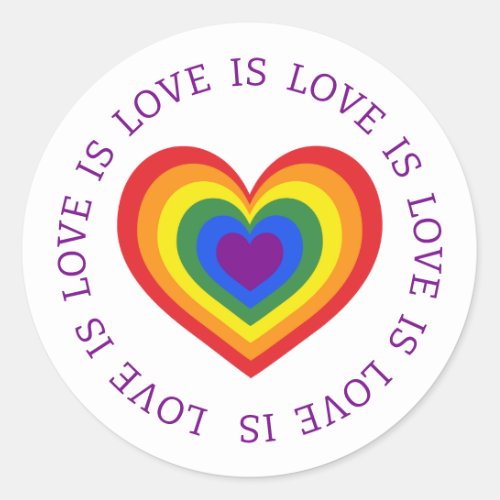 Love is Love LGBTQ Rainbow Heart Classic Round Sticker