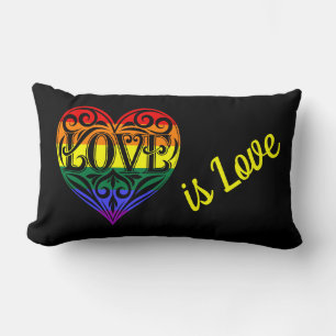 Love Is Love LGBTQ Rainbow Heart Lumbar Pillow