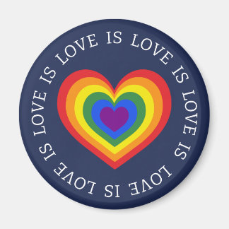 Love is Love LGBTQ Rainbow Heart on Navy Blue Magnet