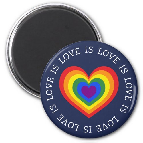 Love is Love LGBTQ Rainbow Heart on Navy Blue Magnet