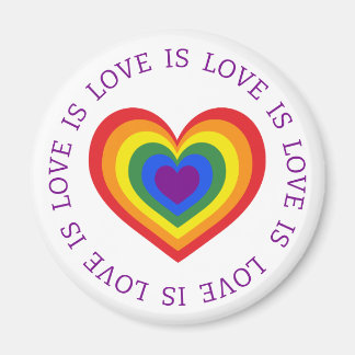 Love is Love LGBTQ Rainbow Heart on White Magnet