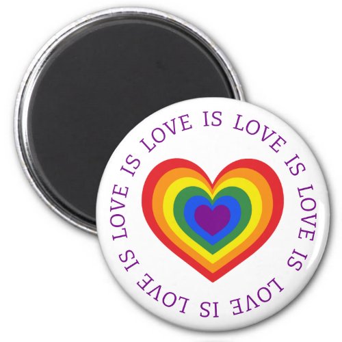 Love is Love LGBTQ Rainbow Heart on White Magnet