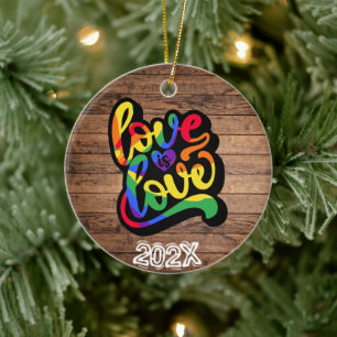 Love is Love LGBTQIA+ Custom Name- Year Ceramic Ornament