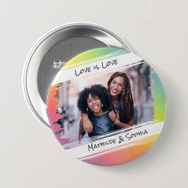 Love is Love Modern Rainbow Add Your Photo & Names Button (Front & Back)