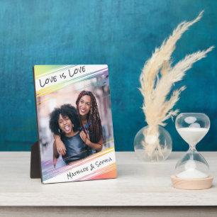 Love is Love Modern Rainbow Add Your Photo & Names Plaque
