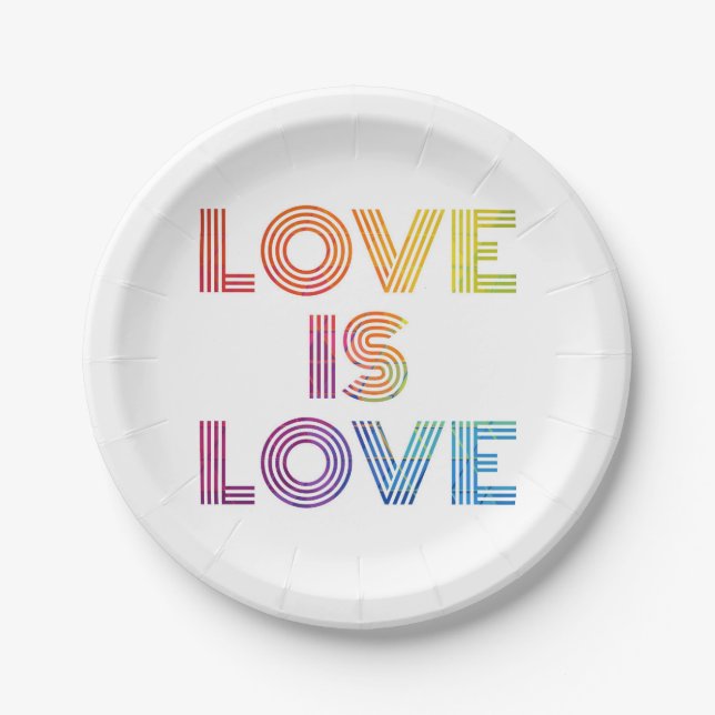Love is Love | Modern Stripes Paper Plates (Front)