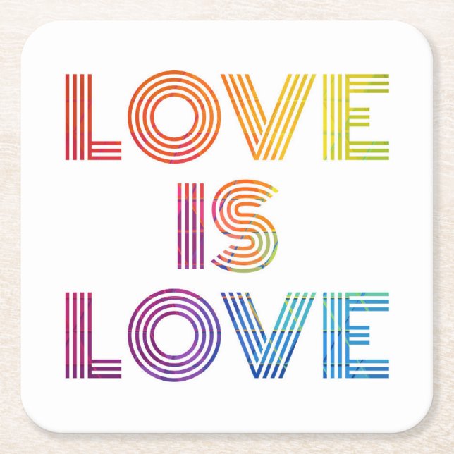 Love is Love | Modern Stripes Square Paper Coaster (Front)
