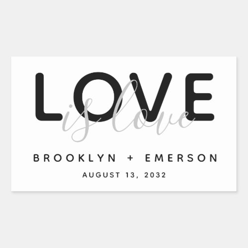 Love is Love Monochrome Gay Lesbian Wedding Rectangular Sticker