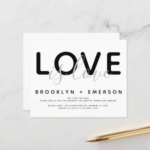 Love is Love Monochrome Gay Wedding Invitation