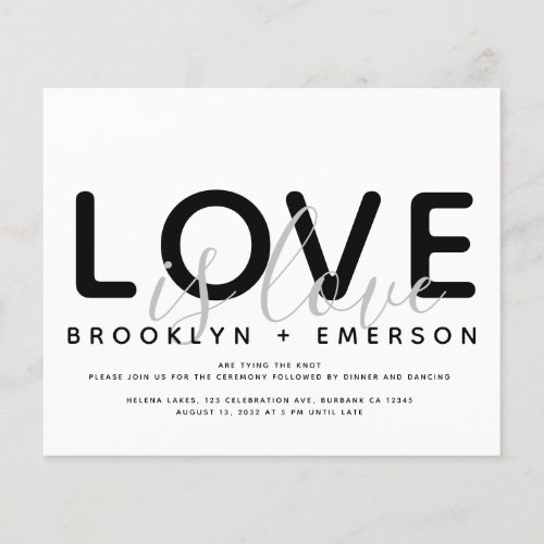 Love is Love Monochrome Gay Wedding Invitation Flyer