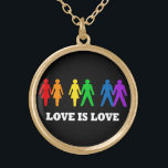 Love Is Love Necklace<br><div class="desc">Love is Love necklace with rainbow colored people paired up with two women, a man and woman, and two men. White text on a black background. Beautiful gay pride design to promote equality.</div>
