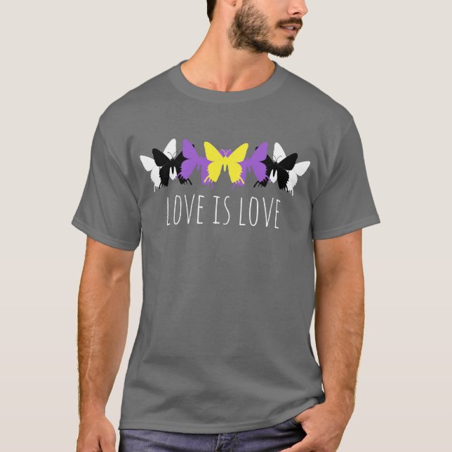 Love Is Love Nonbinary Butterfly T-Shirt (Front)