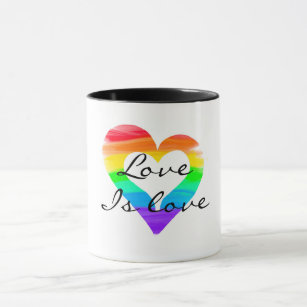 Love is love, painted rainbow heart mug