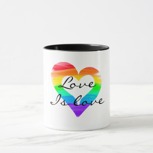 Love is love painted rainbow heart mug