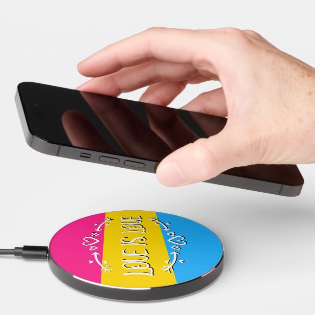 Love is Love Pansexual Pride Flag Wireless Charger (Hand)