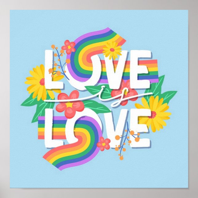 Love is Love Pastel Gay Pride Rainbow Poster (Front)