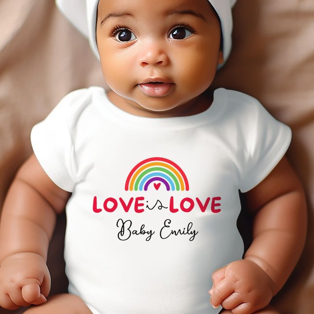 Love is Love Personalized Pride Cute Baby Bodysuit (Celebrate love and equality with our personalized "Love is Love" baby bodysuit)
