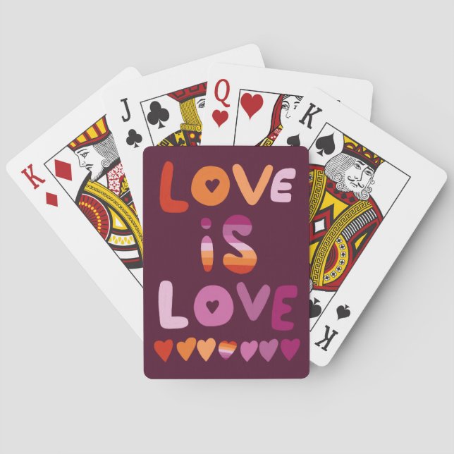 LOVE IS LOVE Pink Purple Pride Lesbian Flag   Poker Cards (Back)