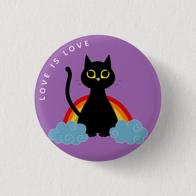 Love Is Love Pride Badge – Kuro Catto Rainbow Button (Front)